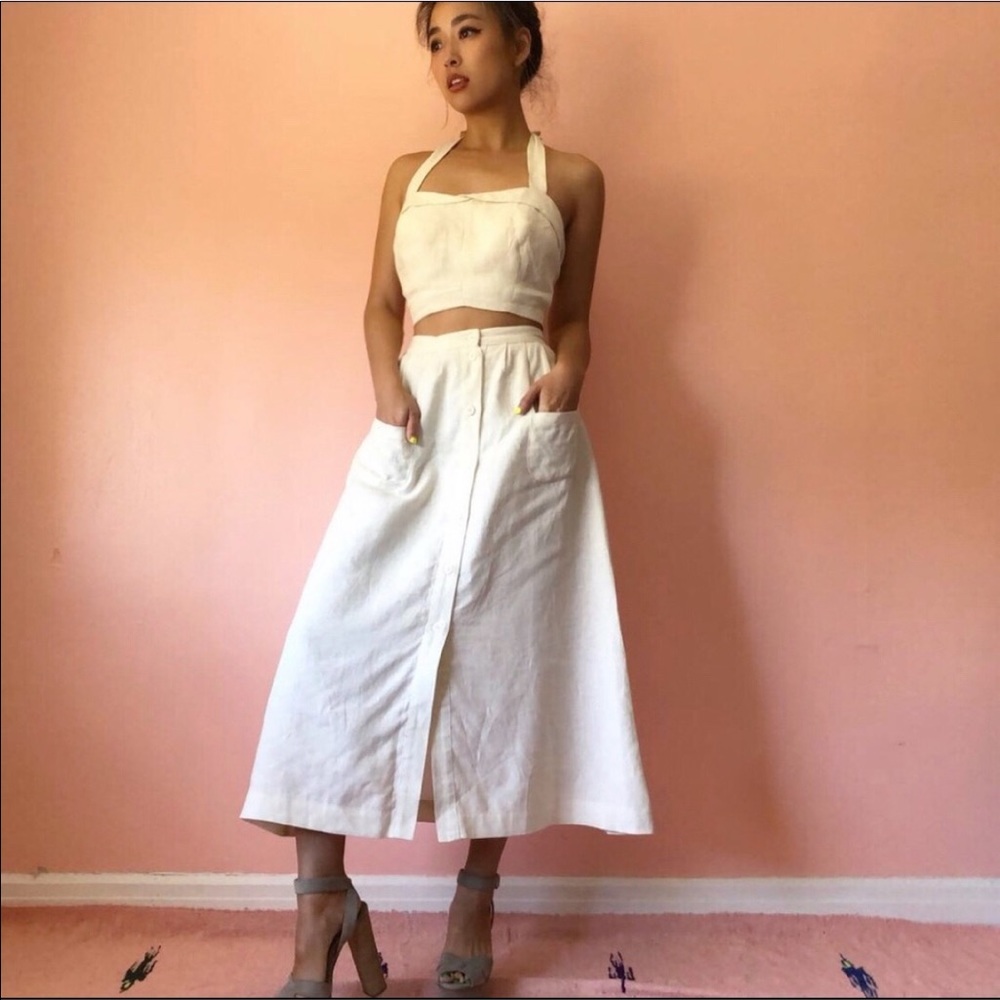 HostPick Reformation Linen Crop Midi Skirt Set Sz2